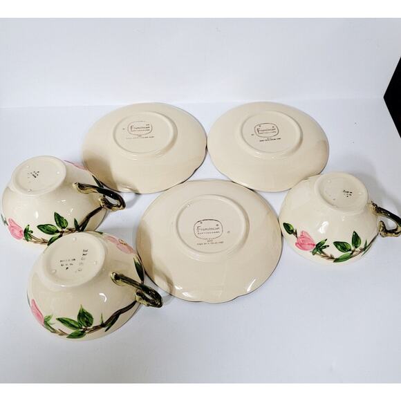 Franciscan DESERT ROSE Coffee Tea Cup Saucer Set of 3 TV Backstamp USA 1963-64 - Picture 5 of 7